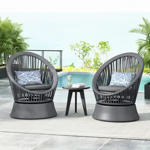 [Set of 2] 26.7" Modern Gray Swivel Wicker Lounge Chair with Rattan and Iron Frame, Featuring a Stylish Round Design, Perfect for Living Room, Patio, or Balcony Relaxation