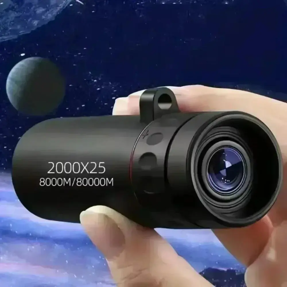 2000x25 BAK4 Prism Compact Portable HD Clarity Monocular Telescope Lens for Smartphones, FMC Coating, Plastic Build, Smartphone Mount, for Camping, Hunting, Outdoor Enthusiasts, Telescopic, Birdwatching