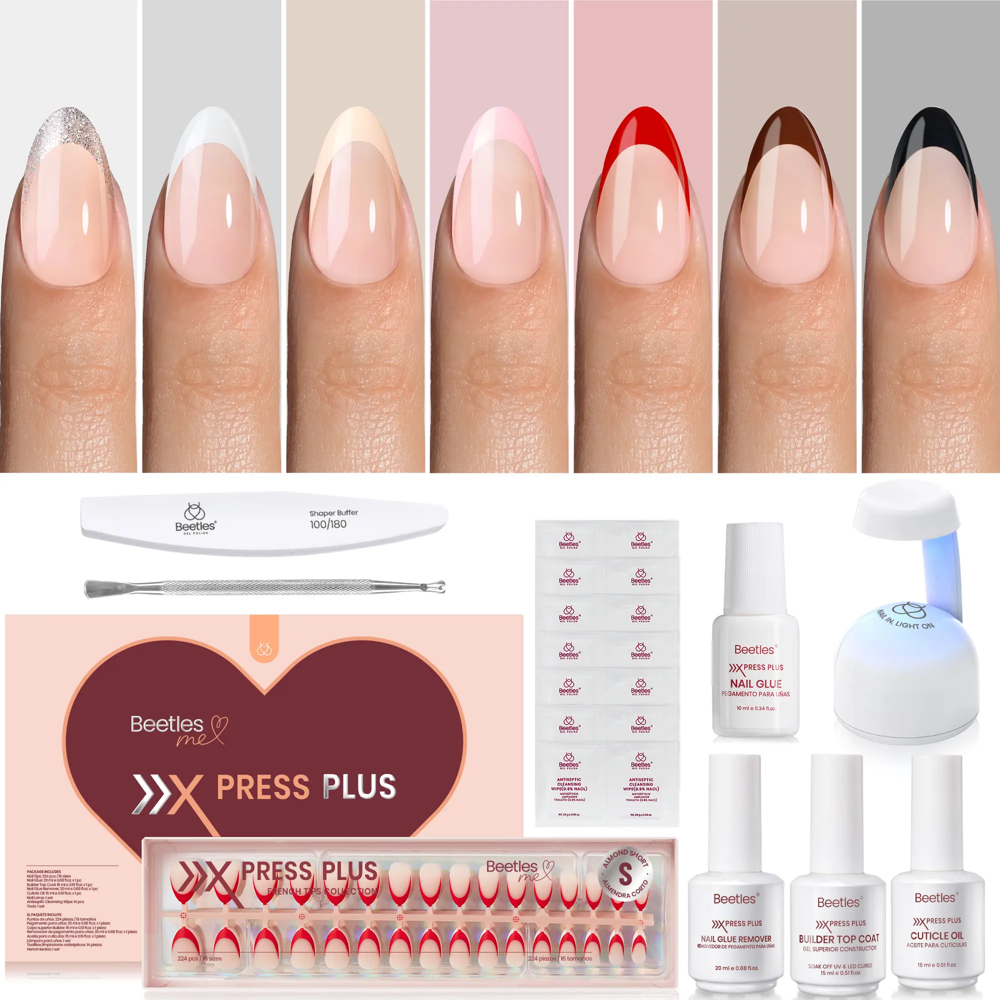 224Pcs Universal Charm Short Almond Press On Kit