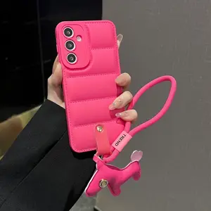 Case Cover Protective Smartphone For Samsung A17 A07 A26 A36 A56 A54 A55 A06 A16 A05s A14 A15 A24 A25 A34 A35 5G Luxury Down Jacket Horse Wrist Strap Case Accessories Casing Protection Shockproof