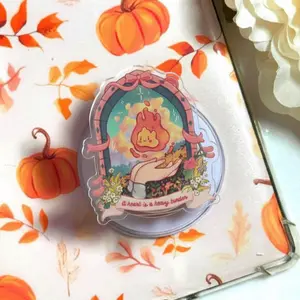 A Heart Is a Heavy Burden Fire Spirit Phone Grip, Cute Magical Flame MagSafe Pop Socket, Fantasy Kindle Holder Gift