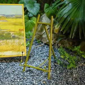 Gold Metal Mini Tabletop Easel - Adjustable, Stable, Sturdy Construction, Decorative Desktop Display Easel, Suitable for Photo Frames, Artworks, Menus, Small Tabletop Easel Stand, Used for Home, Office, Wedding Decoration