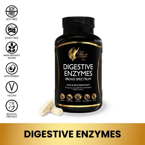 Cocó March N.M.D Digestive Enzymes - 20 Powerful Enzymes For Digestive Support For Adults & Children - Acid And Bile Resistant - Dairy Free, Vegan - 600 Mg Proprietary Blend - 30 Capsules
