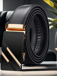 Men's Business Fashion Automatic Buckle Belt, Casual Waistband for Jeans Trousers, Daily Clothing Decoration, Trendy All-match & Exquisite Belt for Birthday Gift
