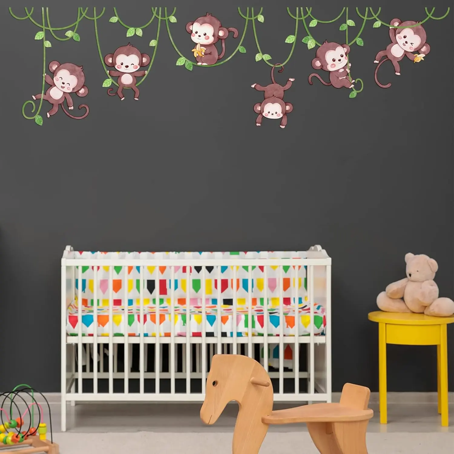 F-WPA07  Monkey Wall Stickers Jungle Wall Decor Safari Wall Decals for Kids Baby Boys Room Nursery Wall Decor Home Decoration for Bedroom Playroom Decorative Removable