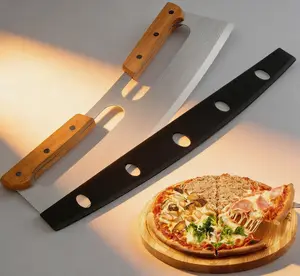 Pizza  Rocker with Wooden Handles & Protective Cover by Zocy, 14" Sharp Stainless Steel Pizza Slicer Wheel, Big Pizza Knife Cutters for Kitchen Tool (14inch)