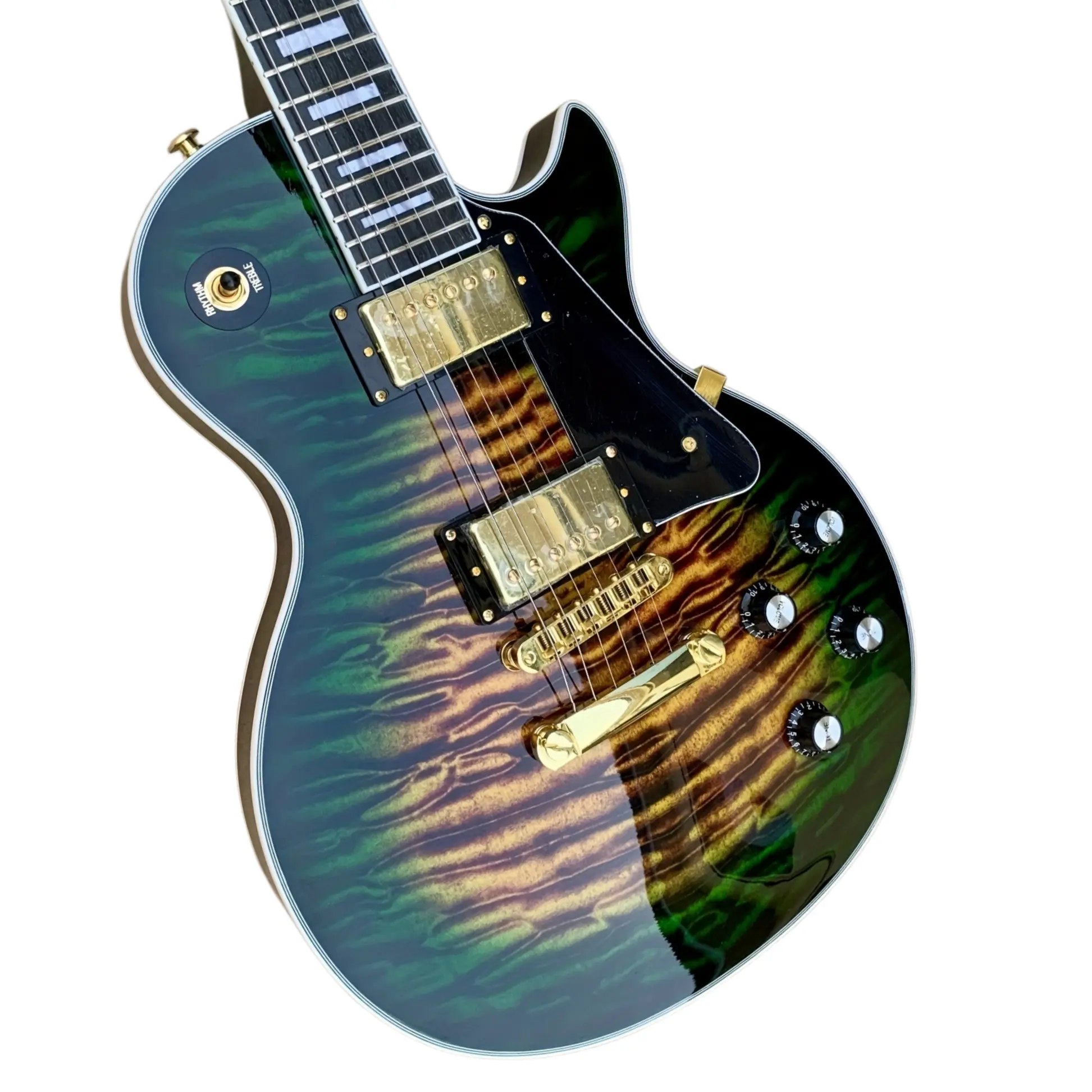 Customized Gibson Les Paul Electric Guitar - Affordable Mahogany Body, Tone-O-Matic Bridge, Green Burst Finish, Gift for Music Enthusiasts, Full Refund Guarantee for Dissatisfaction