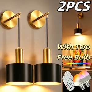 2Pcs RGB Wall Lamp, Rechargeable Detachable Bulb, With Remote Control, Modern Recharging Wall Light, Adjustable Height Ambient Wall Sconces For Living Room Bedroom Hallway Kitchen Interior Fixture