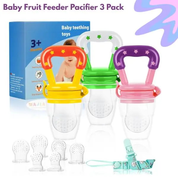 3-Pack Baby Fruit Feeder Pacifier Set – Safe BPA-Free Baby Utensils, Silicone Teether for Infants with Soft Fruit Feeding Capability