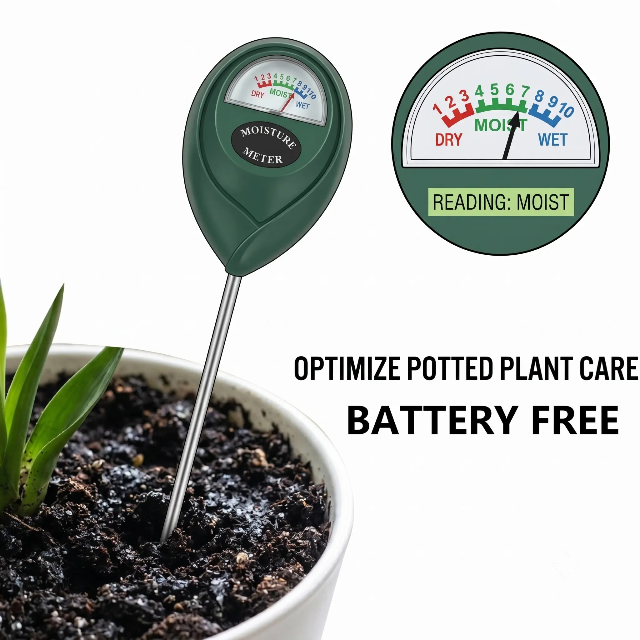 Soil Hygrometer with 6.7 in Probe - Accurate & Fast Reading Rootzone Moisture Tester, Great Size & Portable Plant Care Tool for Indoor/Outdoor Use, No Battery Needed