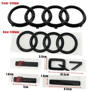 For Audi Q7 2016-2023 230mm 315mm 4Ring Logo Emblem ABS Car Hood Front Bonnet Grill Rear Trunk Quattro Sticker Decals Accessorie Car Decorative Sticker Universal Car Sticker
