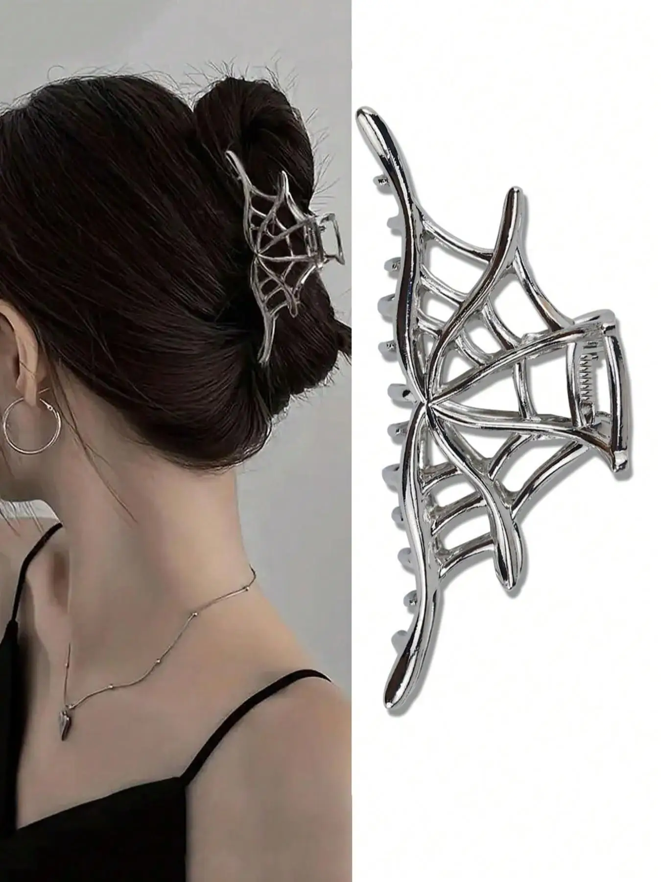 Hollow Out Spider Web Design Hair Claw For Women, Casual Large Size Easy Grip Back Claw, Fashion Alloy Hair Accessories
