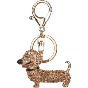 Bling Dog Dachshund Keychain Handbag Purse Pendant Car Holder Key Ring Jewelry (Champagne)