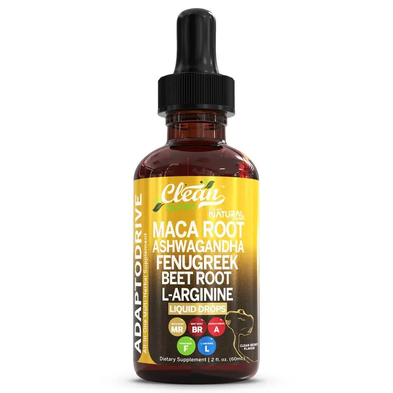 Organic Maca Root Liquid Drops with Ashwagandha, Fenugreek, Beet Root and L-Arginine Liquid Multivitamin for Women and Men - Adapto Drive Supplement
