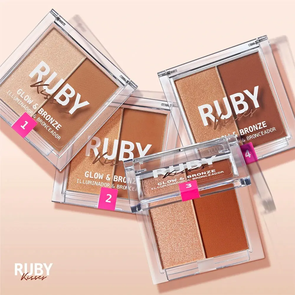 Ruby Kisses Duo Highlighter & Bronzer - 2-in-1 Bronzing Palette with Gel Highlighter and Soft Bronzer Powder for Sunkissed, Glowing Makeup, Compact, Sunkissed Makeup, Natural Glow, Face Makeup