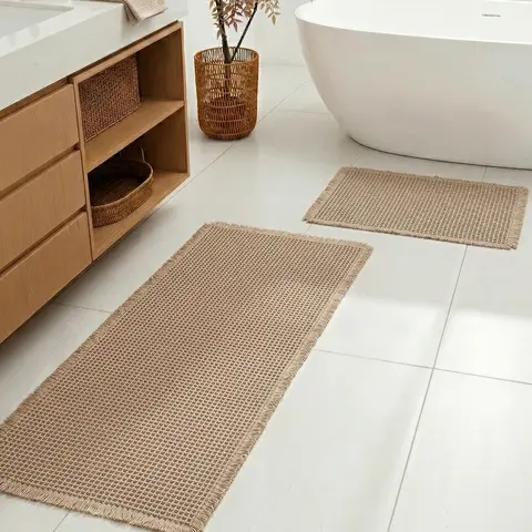 Furicher Large Waffle Bath Mat Set, Non Slip Bathroom Mat Set, Ultra Absorbent Bath Mats for Bathroom Decor, Extra Soft Floor Bathroom Rugs Sets 2 Piece, Washable Bath Rugs Set (20"×47" and 16"×24")
