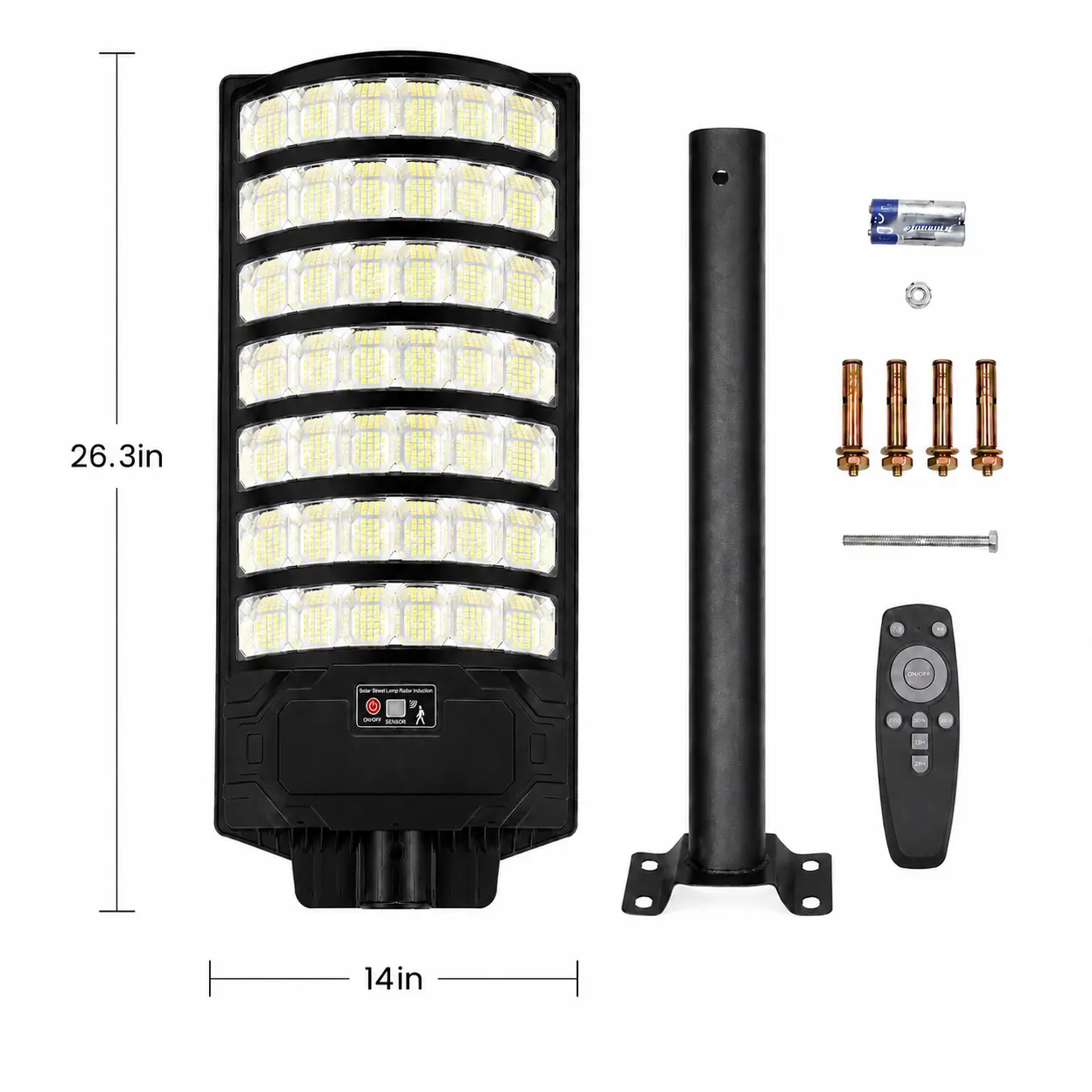 1176-LED Solar Street Light Outdoor, Ultra Bright 120LM/W Solar Security Light with Motion Sensor, Remote Control, Dusk-to-Dawn Auto Lighting, No-Wiring Installation, IP65 Waterproof for Driveway, Garage, Patio