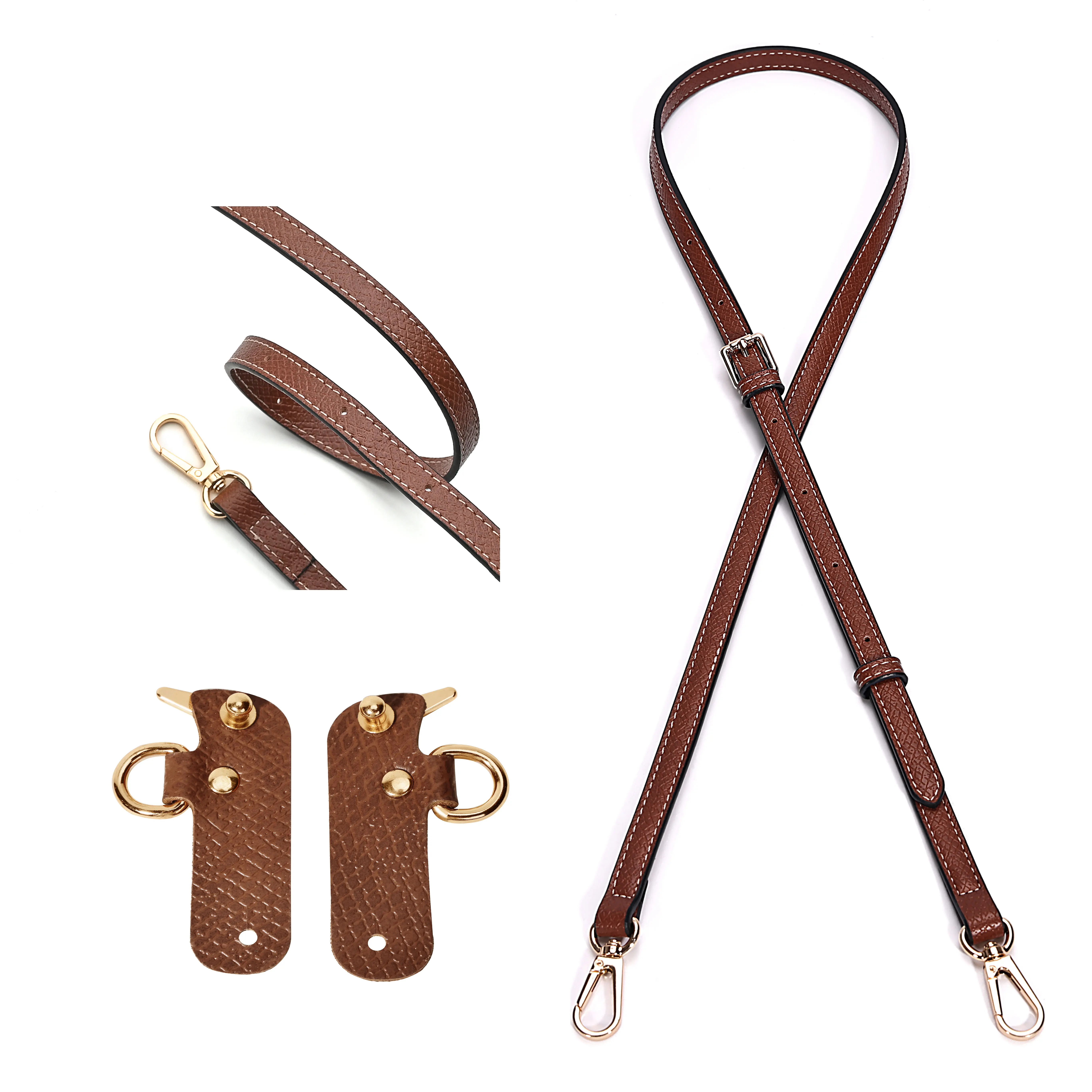 Crossbody Strap Replacement for Longchamp Pouch with Handle Mini Bag Adjustable Conversion Kit for Long Champ(Width:11mm,Color:Brown&Gold)