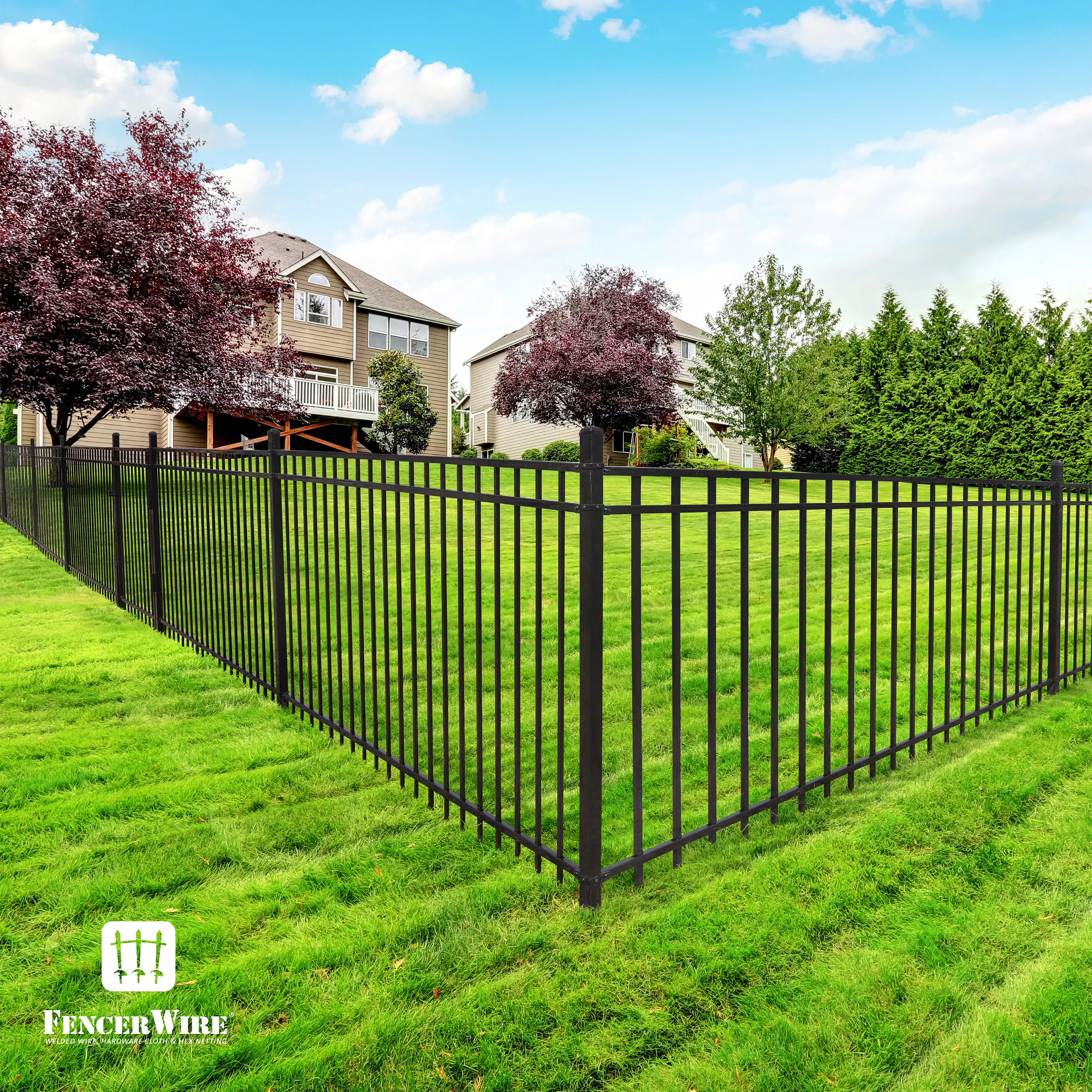 Fencer Wire Heavy Duty 52FT Fence Barrier Kit, 4FT Height X 8FT Width Panels, Anti-Rust Metal Steel Fence, Gate, Posts, Connectors, 2” Diameter Outdoor Fencing for Yard, Pool, Patio, Flat Top/Pinnacle