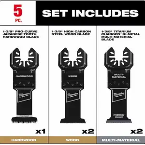 Milwaukee OPEN-LOK Variety Oscillating Blade Set w/ Japanese Hardwood Blade (5-Piece)