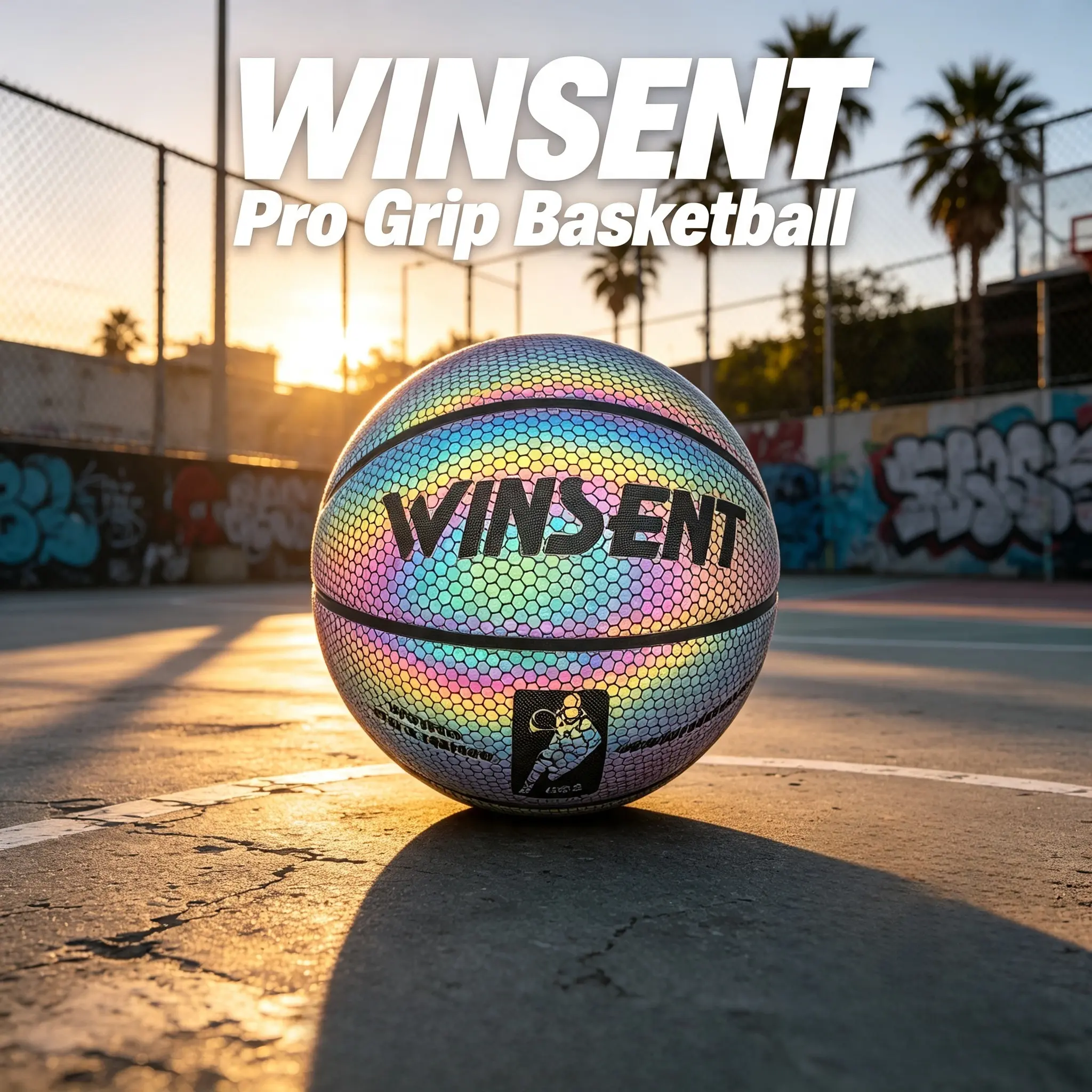 holographic basketball, reflective basketball, hologram basketball, glowing basketball, pro grip basketball, street basketball, streetball, shiny basketball, rainbow basketball