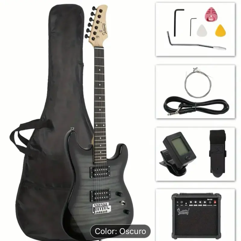 GST Elegante Kit de Guitarra Eléctrica Tiger Stripe H-H con Amplificador de 20W Bolsa Correa Negra