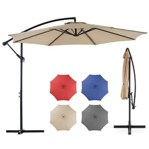 10ft Offset Patio Umbrella (Offset Patio Parasol) , Sunshade Polyester Canopy, Easy Tilt & Crank, Adjustable Shade for Garden, Backyard