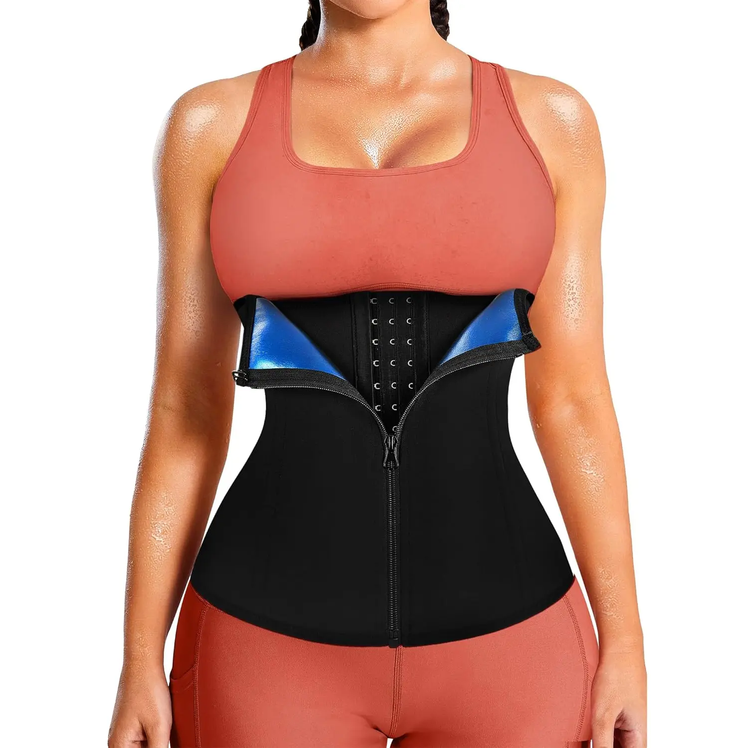 Women's Fitted Comfy Fabric Waist Trainer Corset with Zipper - Sauna Sweat Waist Trainer, Day Wear Workout Belt Shapewear, Waist Training, Body Contouring
