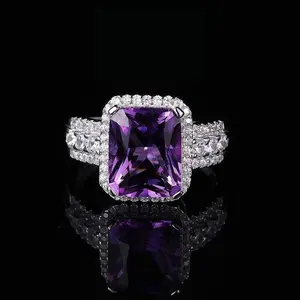 S925 sterling silver Amethyst ring adjustable size, with White zircon high quality setting Engagement Ring, Elegant and Luxurious for Women, Girl friend, Brides, Grils as Wedding&Birthday Gift, Perfect for Daily Wear and Party, Valentine's Day Gift
