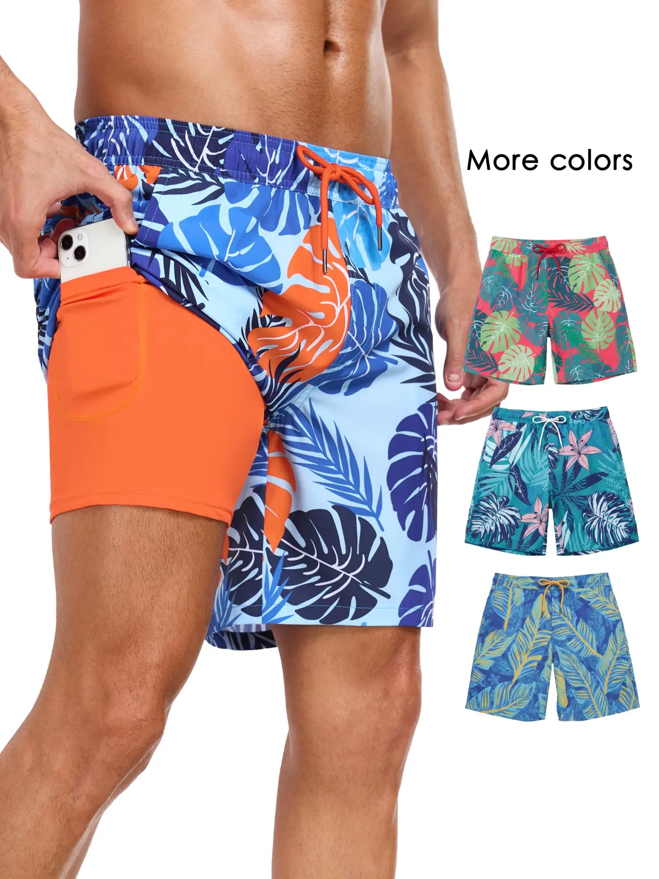 Men's 2-In-1 Swim Trunks, Swim Trunks with Compression Liner, 7 Inch Swimming Shorts Beach Pants, Quick Dry Gym Shorts with Compression Lining, Gym Vacation Pool Wear, Pockets Swimming Shorts