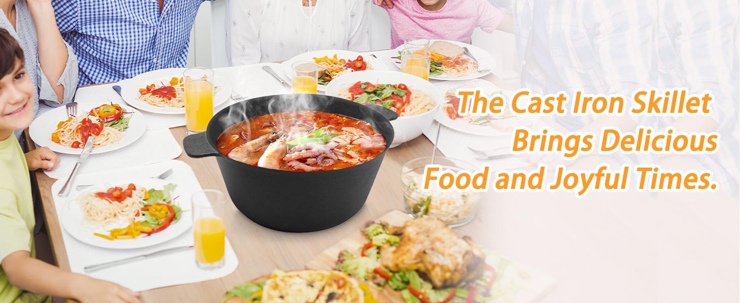 5.2QT Cast Iron Dutch Oven with Lid, Oven Safe up to 500°F, for Bread Baking, Braising, Stewing, and Roasting, Cookware Kitchen