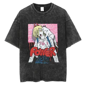 Chainsaw Man Power Vintage Acid Wash Oversized Anime Tee