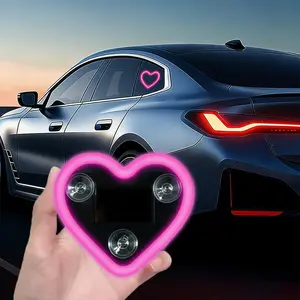 Car LED Ambient Light, Rechargeable Solar-Powered Heart-Shaped LED Light, 5 Lighting Modes, Romantic Car, Outdoor Decor, Car Light Embellishments, Led Side Light, Led Car Lights, Ideal Gift for Couples, Women, Men - Pink Red