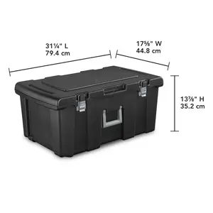 Large Footlocker, Heavy Duty Plastic Storage Bin, with Handle and Wheels, Lockable, Black