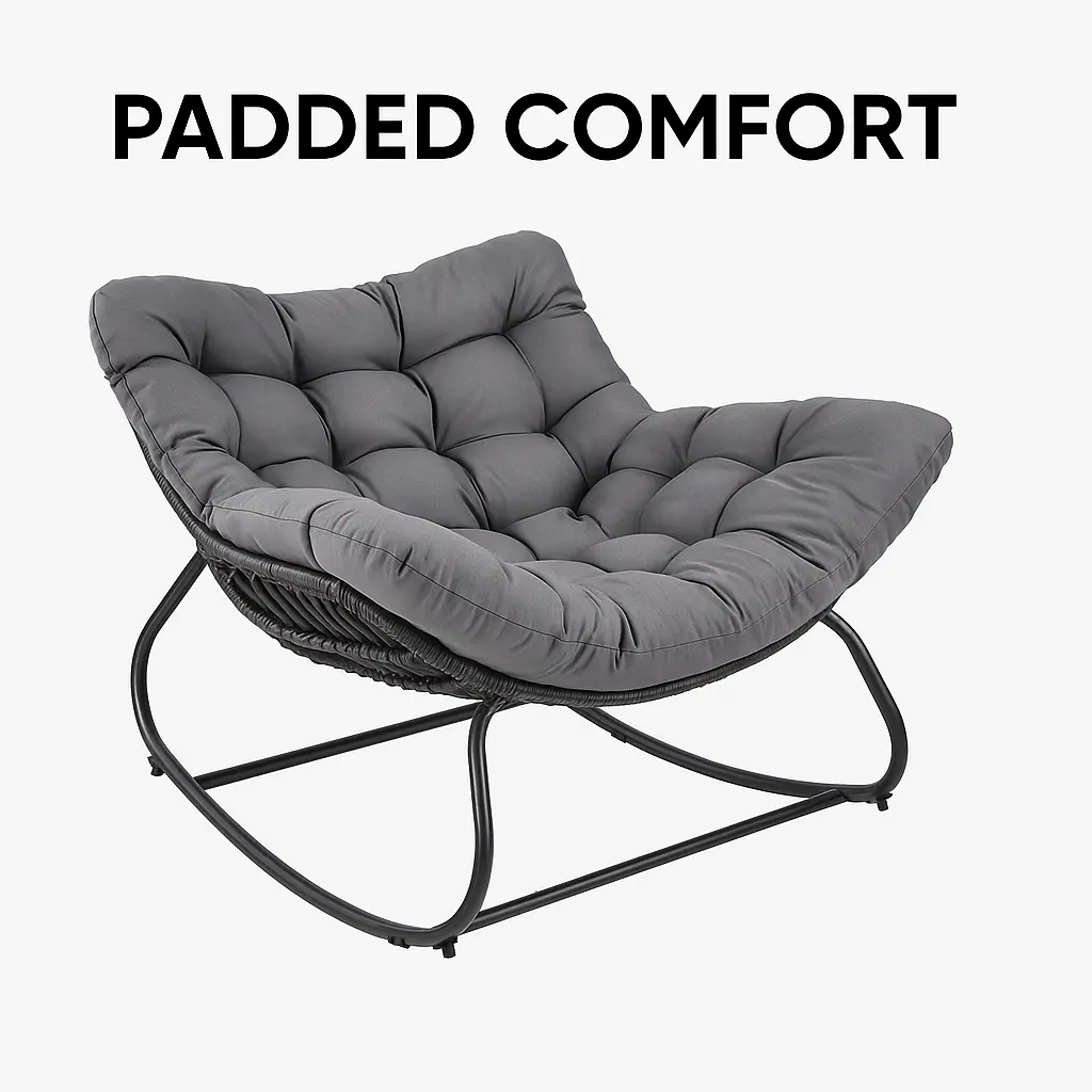 Modern Upholstered Lazy Sofa Rocking Chair with Thick Cushion, Cozy Indoor Lounge Seating for Living Room & Bedroom, Modern Upholstered Chair
