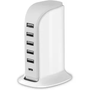 New Deal - Charging Station for Multiple Devices 40W, Wall Charger Block 5 USB Ports(Shared 6A), USB Charging Hub Smart IC, Charger Tower with Type-C 3A for iPhone iPad Tablets Smartphones, Home Office Use