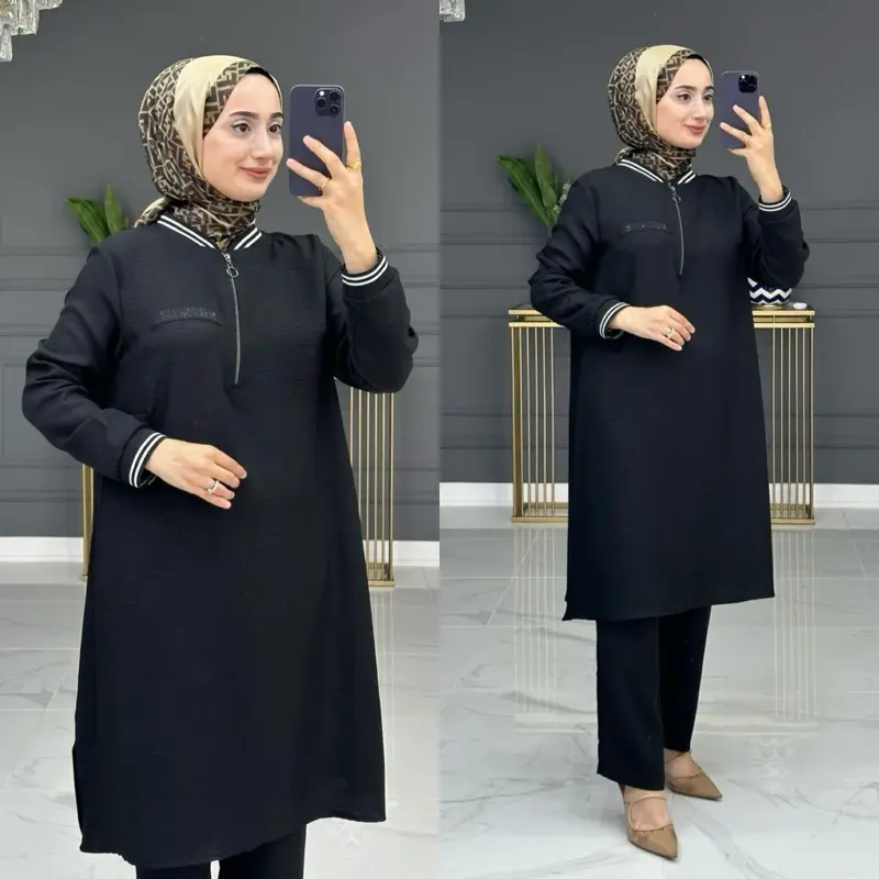 Denim Blue Two Piece Tunic Set & Black Elegant Two Piece Set for Women