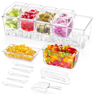 Lifewit Party Taco Bar Set - Large Ice Chilled Condiment Caddy with Removable Lids, Fruit Tray, 5 Compartment Storage for Tacos, Mimosas & Salads