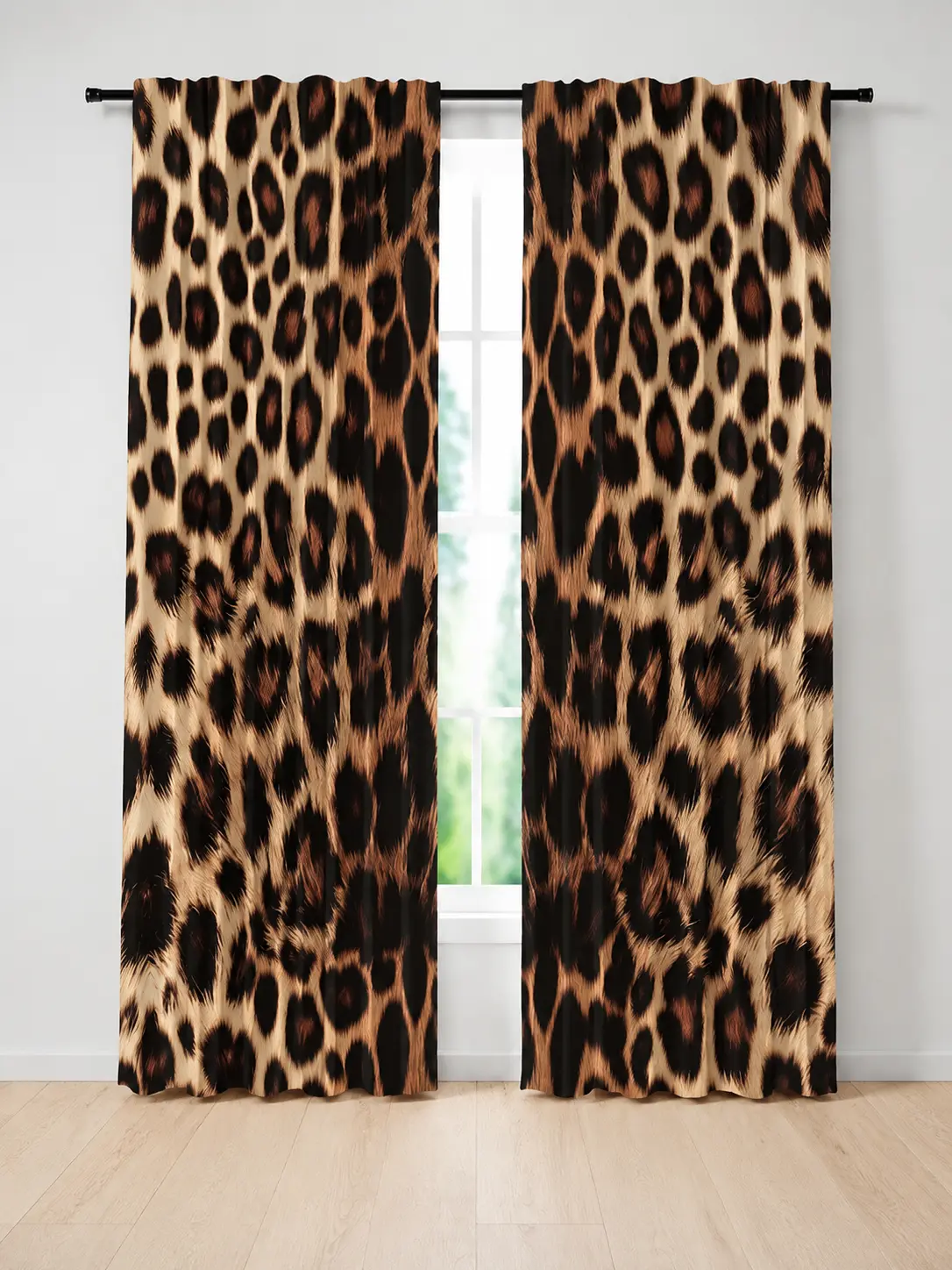 2-Panel Vintage Leopard Print Polyester Curtains, Home Decorative Light-Filter Window Drapes for Bedroom Decor
