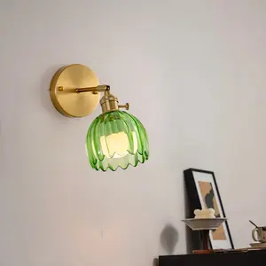 1P Glass Wall Lamp, No Wiring Required, Minimalist Floral Shade Design, RGB Bulb with Dimming Control, For Bedroom, Study, Living Room, and Feature Wall Decorative Lighting