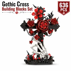 Gothic Cross Building Blocks Set, 636 PCS Religious Floral Brick Model Kit, Church-Inspired Home Decor, Easter Thanksgiving Gift for Teens Adults
