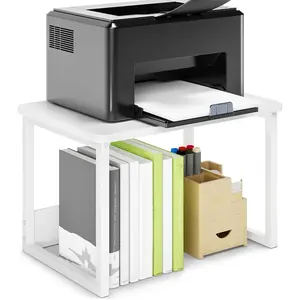 Printer Stand with Storage for Desk, Desktop Printer Stand Shelf Organzier for /Office Heavy Duty Printer Riser Under Desk Small Printer Table for Fax Machine Copier Scanner(White)