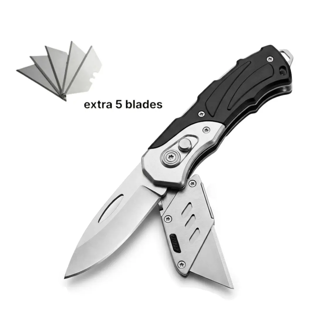SUMMIT GEAR EDC 2-in-1 Folding Knife-Utility Knife,Dual Blade Design,Razor Blade,Box Cutter,Aluminum Handle,All- Metal,5 PICS SK5 Blades replacement,Belt Clip,Durable & Compact for Everyday Tasks Hand Tools and Gadgets for Home outdoorfun #fathersdaygift