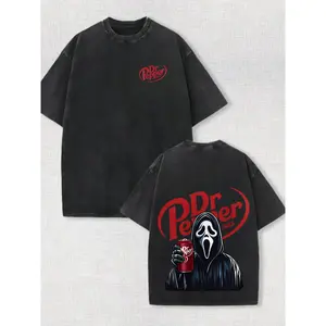 Dr Pepper Ghostface Vintage Washed T-Shirt Double Sided Scream Movie Graphic Streetwear Tee