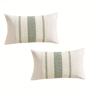 2Pcs 12x20 Inch Green Boho Lumbar Decorative Throw Pillow Covers for Living Room Bedroom Couch Bed Chair, Rustic Retro Cushion Case, Bohemian Room Home Decor