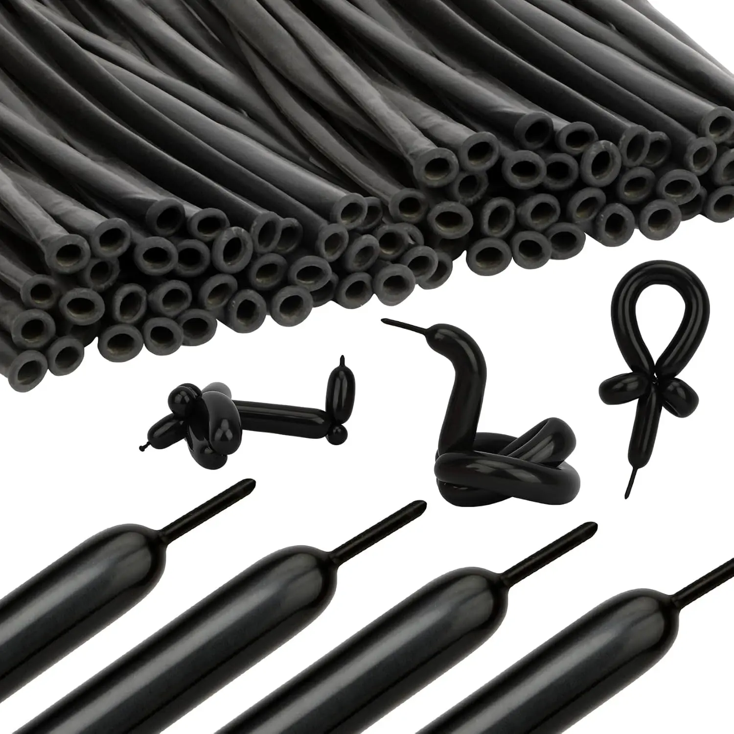 Black Balloons 100 Pcs - 260 Long Balloons for Tying Arch, Twisting & Decorating Birthdays,Happy Mothers Day,Happy New Year, Weddings & More