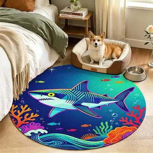 Coral Shark Print Mat, Lightweight Portable High-Value Felt Rug, Soft Comfortable Non-Stinging, Cozy Living Room Dining Decor Round Mat