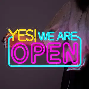 YES! WE ARE OPEN Neon Sign, Colorful LED Light for Business Window, USB Powered Modern Wall Decor, Commercial Storefront Signage, Aesthetic Shop Display