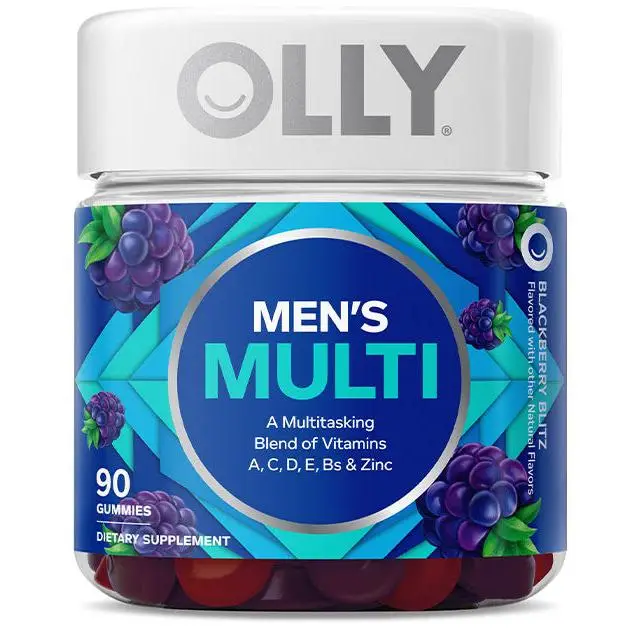 OLLY Men's Multivitamin Gummy - 90 Gummies with Vitamins A, C, D, E, B, Zinc, Blackberry Blitz Flavor - Daily Multivitamin
