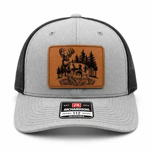 RabbitTees Hunting Dad Hat, Leather Patch Richardson 112 Trucker Hat,Snapback Mesh Cap, Father’s Day Gift for Men